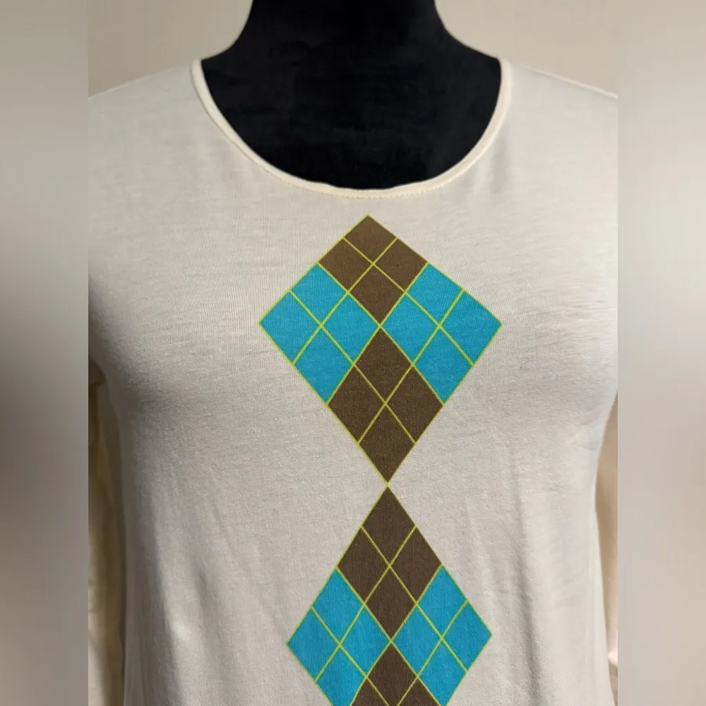 Preloved DKNY Cream Argyle Patterned Top size medium - Image 2