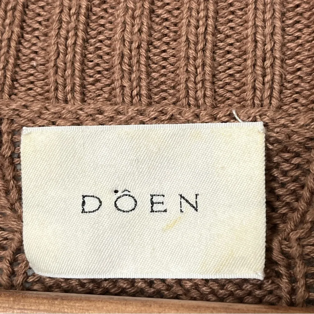 Doen Lulu Sweater Women’s Medium Brown Pom Pom Knit Organic Cotton Cottagecore - Image 9
