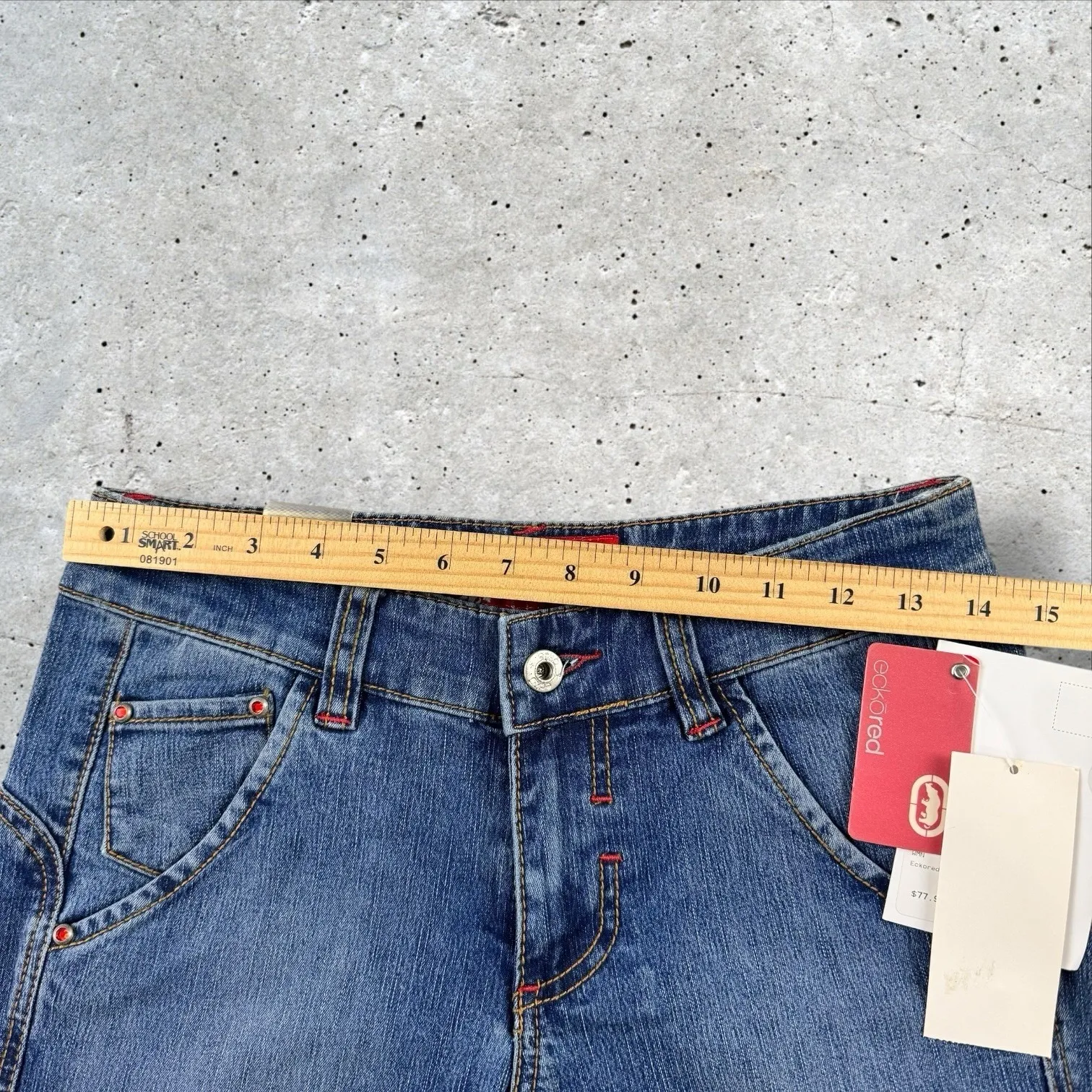 Vtg Y2K Ecko Red Deadstock Low Rise Flare Jeans Angel Wings‎ Embroidered Sz 7 Blue - Image 5