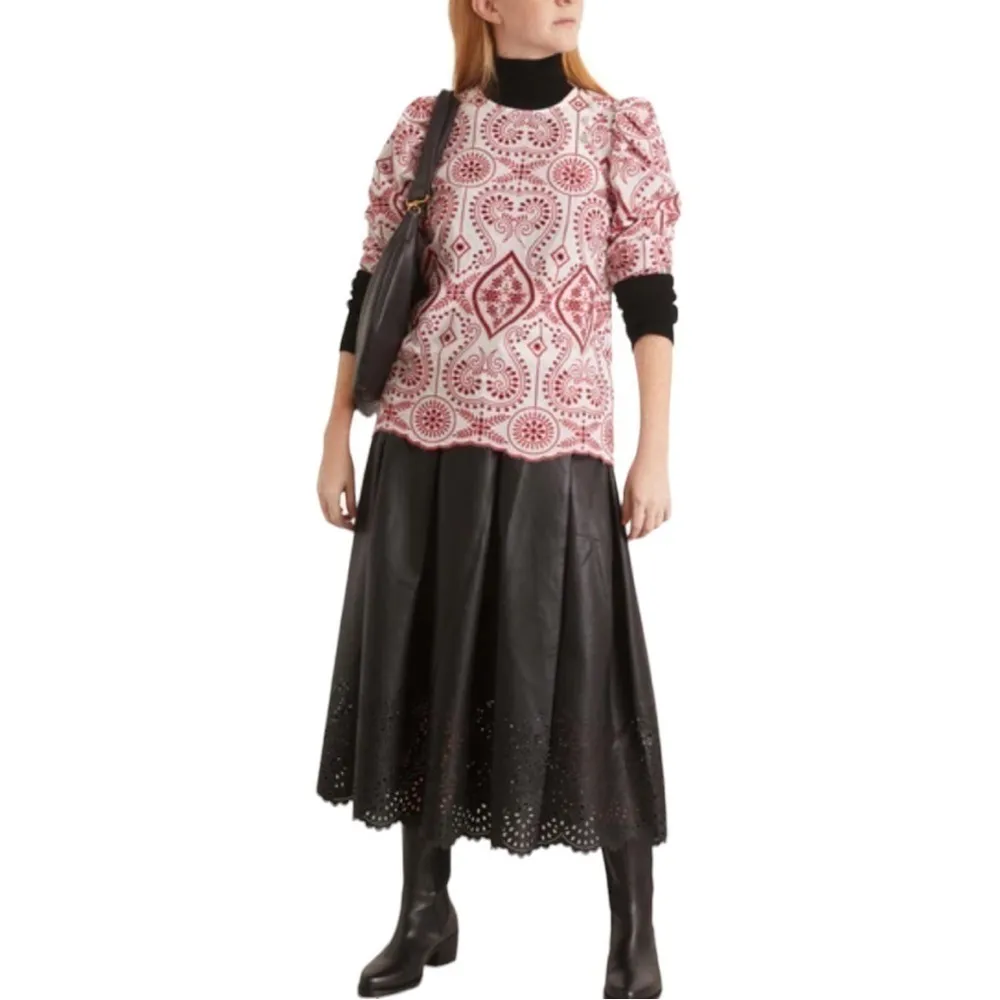 Munthe Nifty Embroidered Cotton Blouse Red‎ White 4 Red - Image 10