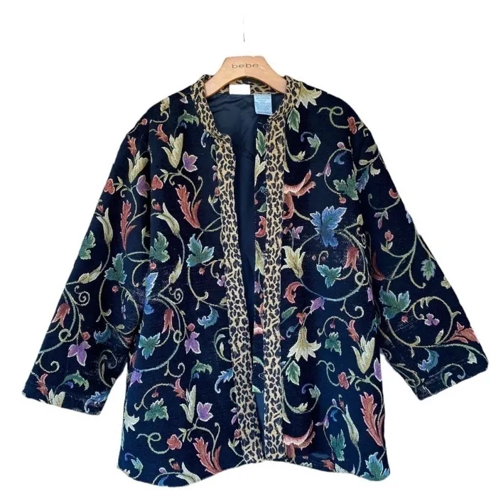 Vintage tapestry woven floral leopard blazer Jacket Fall Boho Western Festival - Image 3
