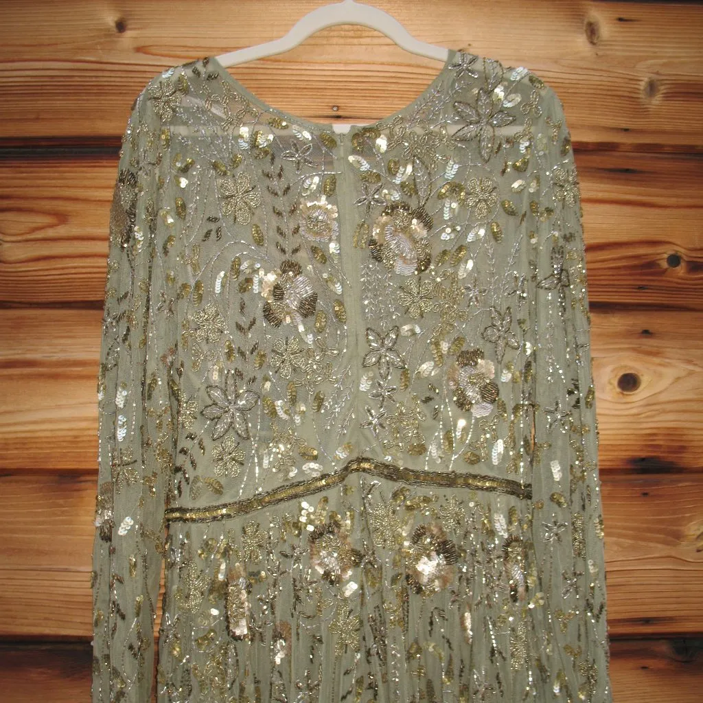 Mac Duggal 6182 Green Long Sleeve Hand Embellished Floral A-line Gown - Image 12