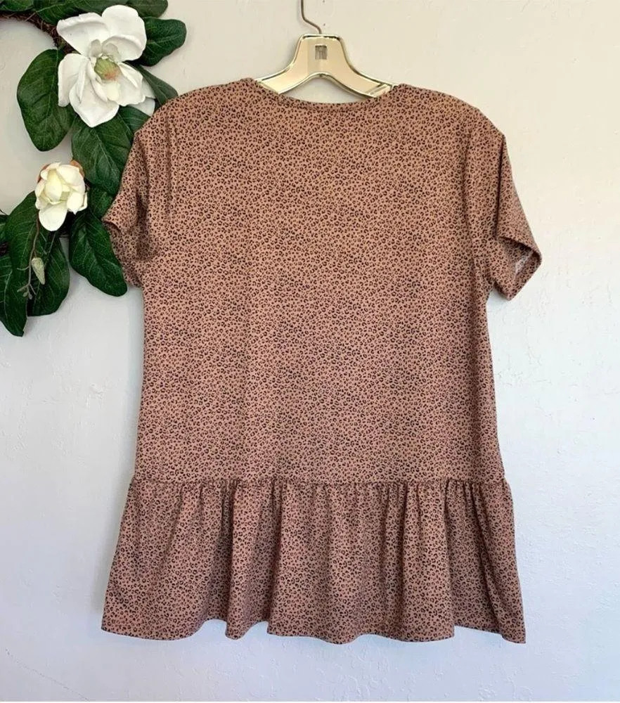 Gaze Cheetah Animal Print Short Sleeve Peplum Top S Brown - Image 5