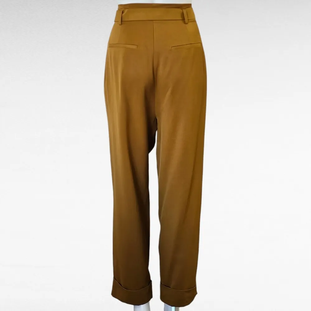 Mustard Pleated Belted High Waist Paperbag Pants Size 10 - Image 5