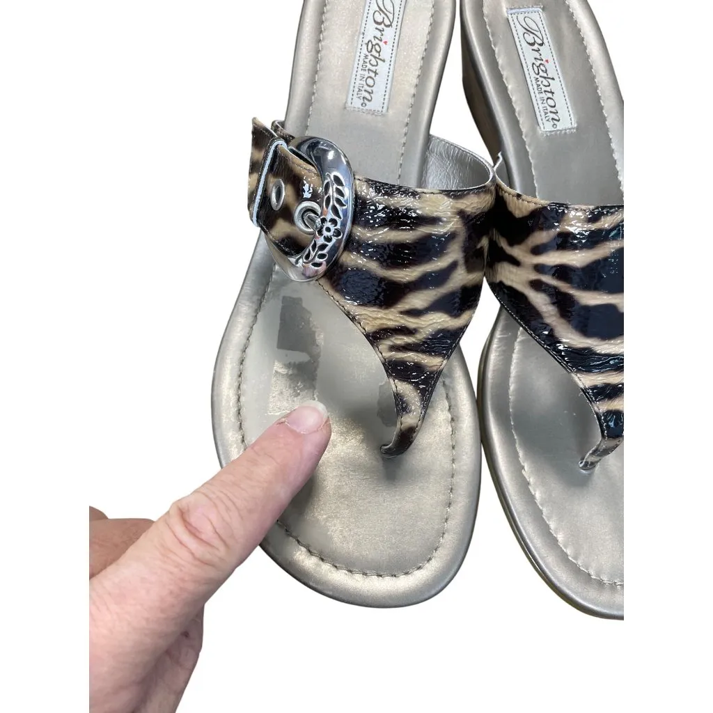 Brighton Womens Zebra Print Patent Leather Thong Sandals SZ 8.5M SKU 9450 - Image 6