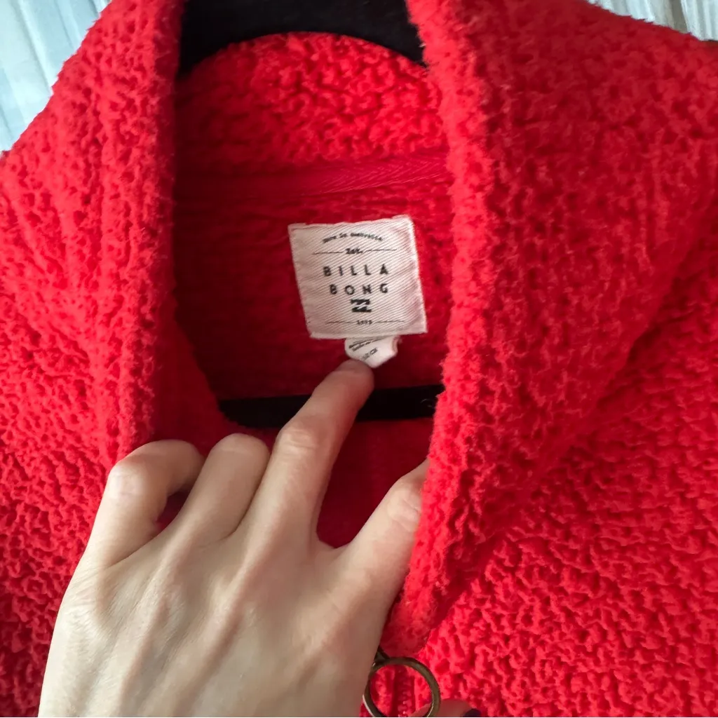 Billabong half-zip fleece sweatshirt pullover time off red 1/4 oversized - Image 6