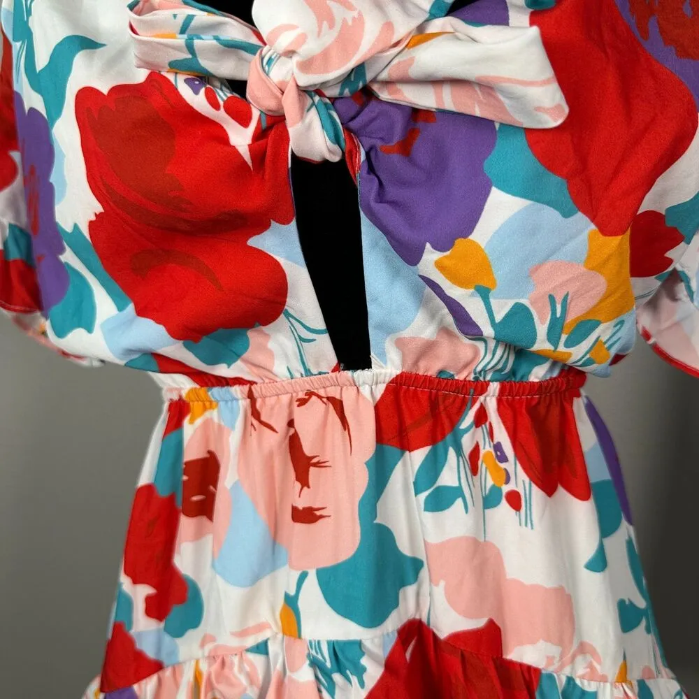 Petal + Pup Floral Tie Front Tiered Mini Dress Size 4 NEW with Tags - Image 4