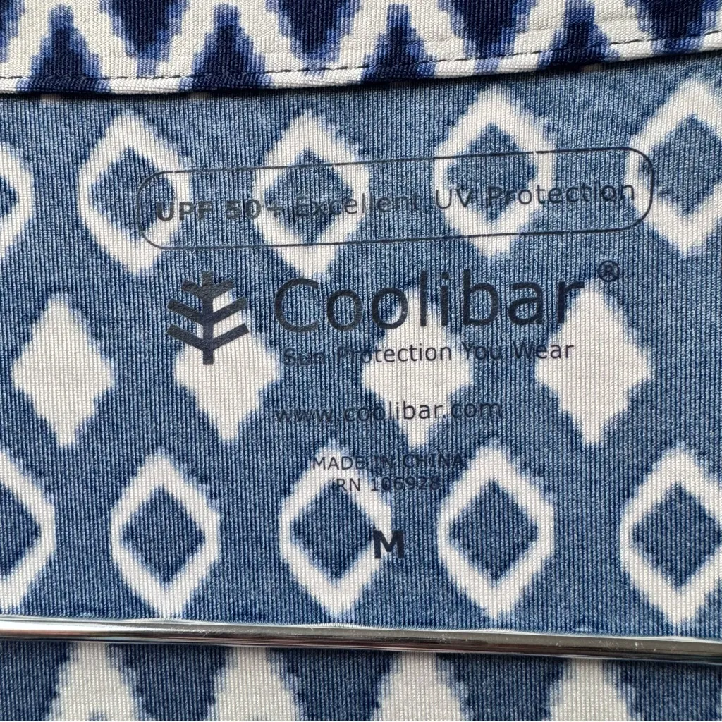 Coolibar Coastline Cover Up Mini Dress Long Sleeve Navy Blue Geo Ikat Medium - Image 7