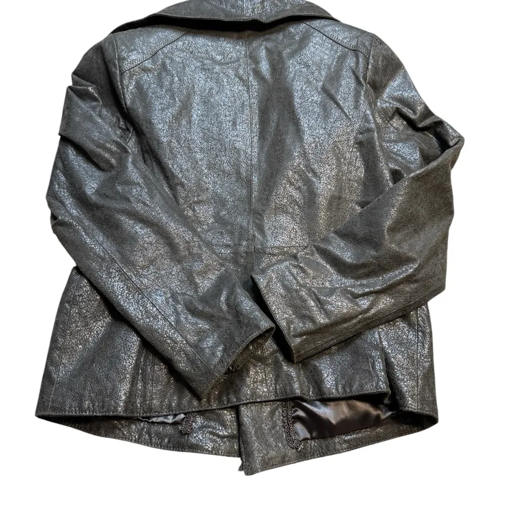 Bradley Metallic Genuine Leather Jacket with front zipper Size Small Gray - Image 6