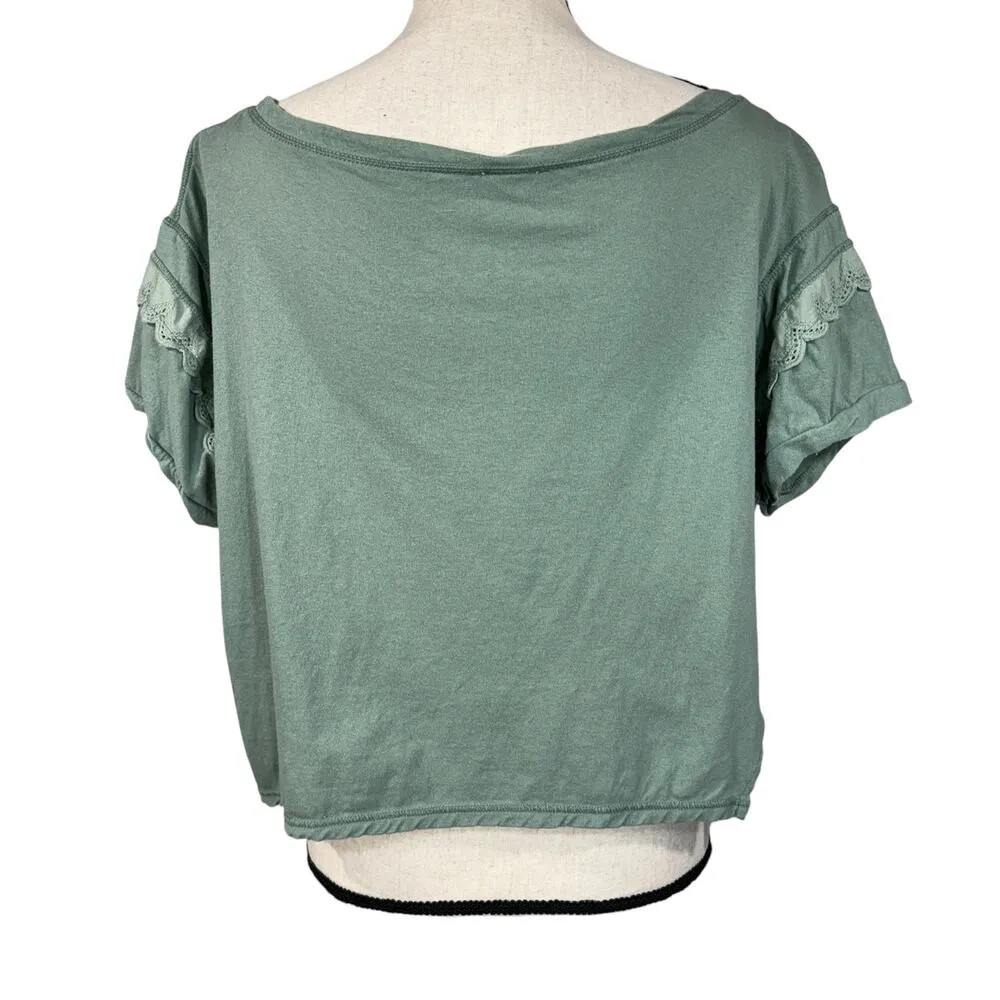Free People Intimately Small Crop Top Cap Sleeve Ruffle Scoop Neck Stretch Green - Image 5