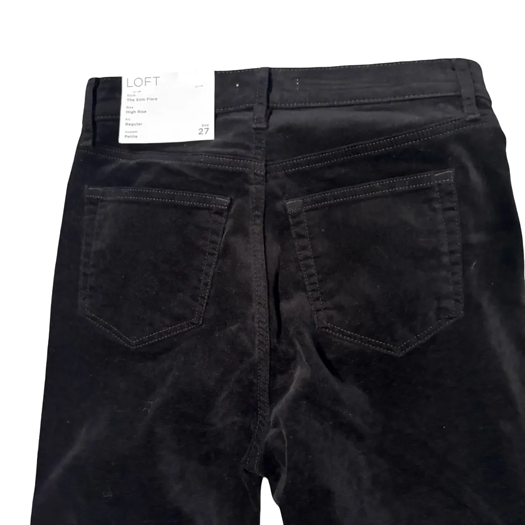 NWT, Loft Five Pocket Slim Flare Pants in Black Velvet, Sz 4/27 Petite - Image 11