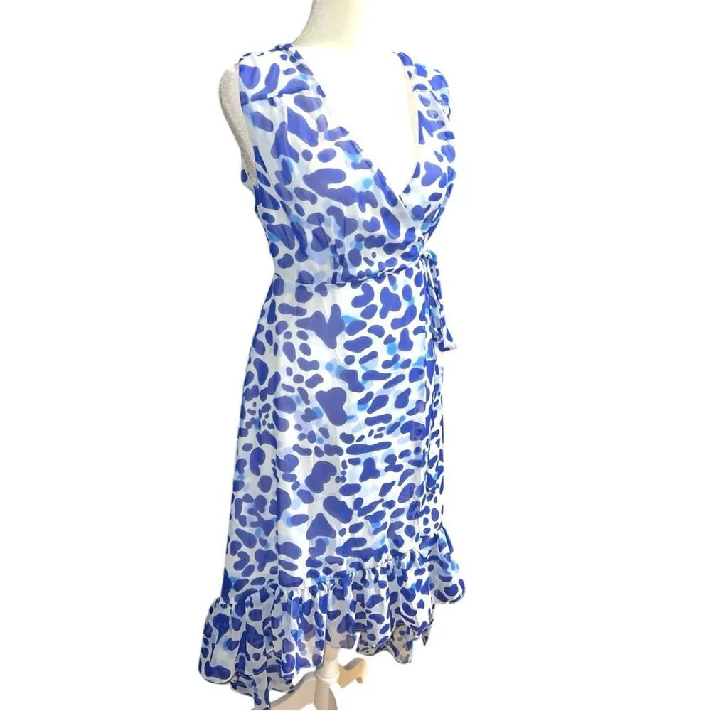 Lulu’s new with tags cute frilly blue zebra print wrap around dress! White Size M - Image 2