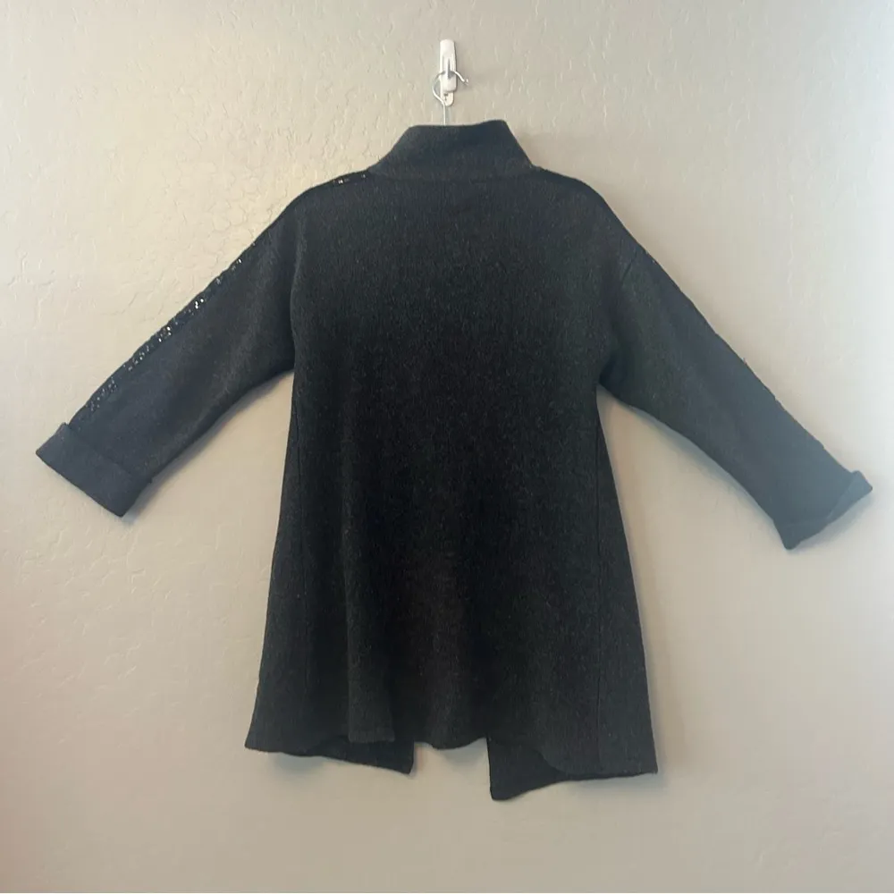 Soft Surroundings black 100% merino wool cardigan sweater coat with sequins med - Image 13