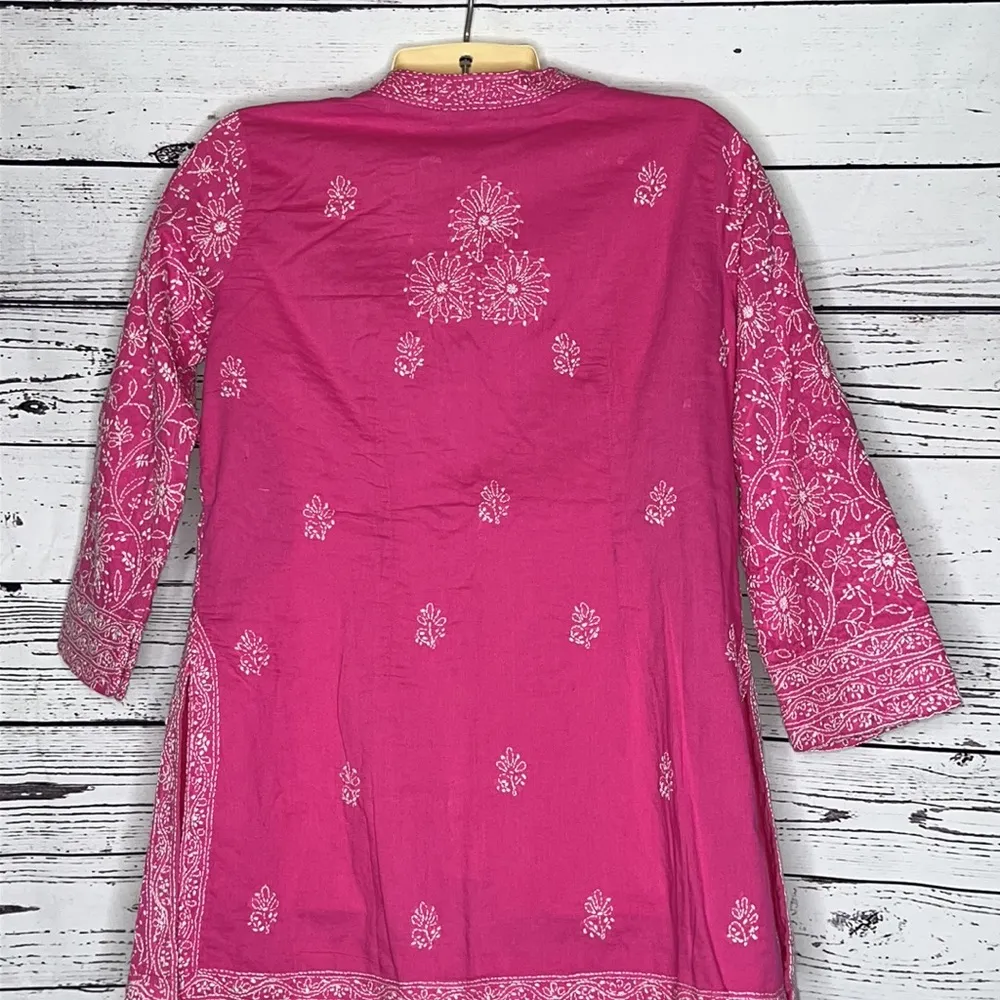 Gretchen Scott Designs Size S Pink w/ White Embroidered Cotton Jacket Cardigan - Image 4