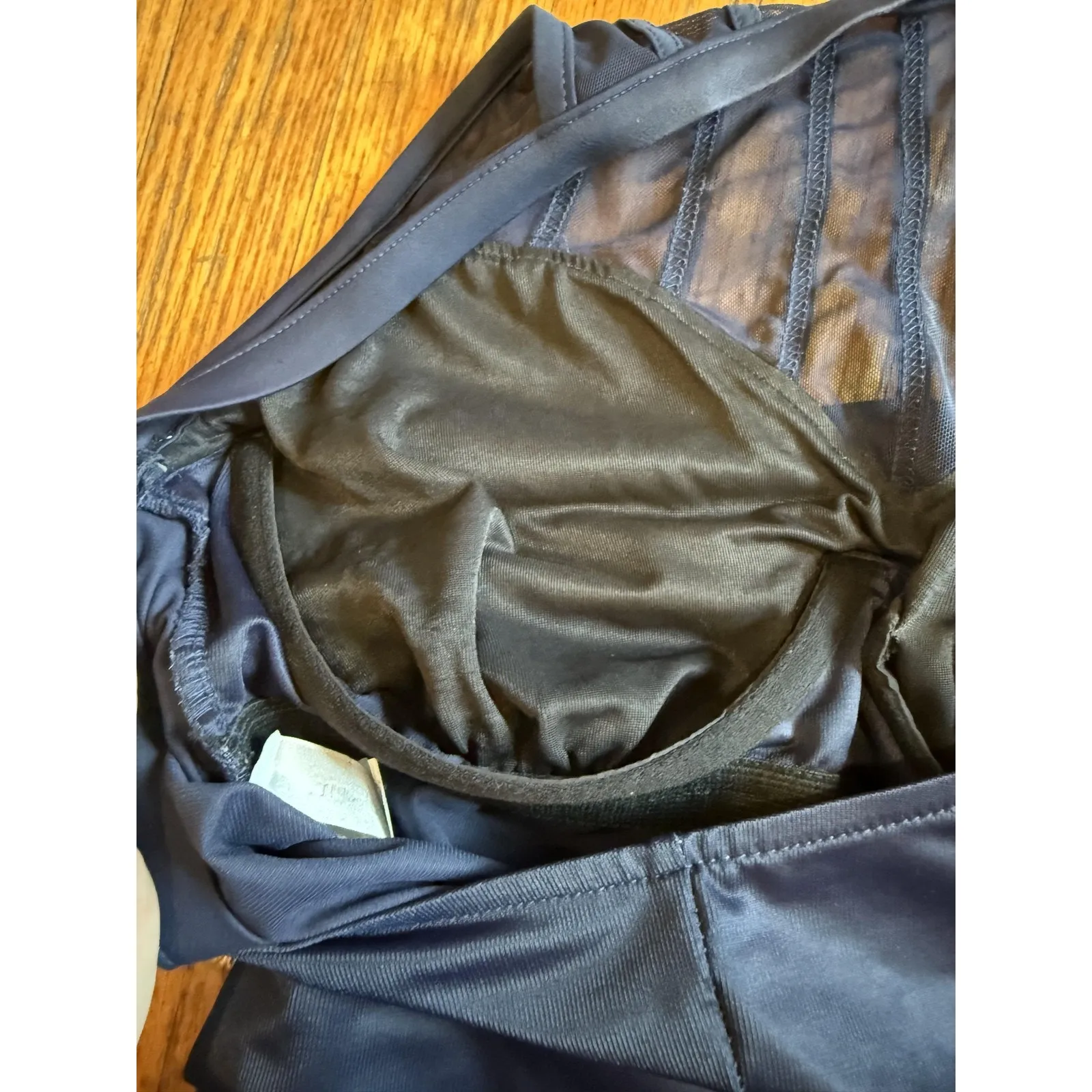 MagicSuit Swimsuit Womens 14 Navy Blue One Piece Mesh High Neck Ruched Made USA Size undefined - Image 4