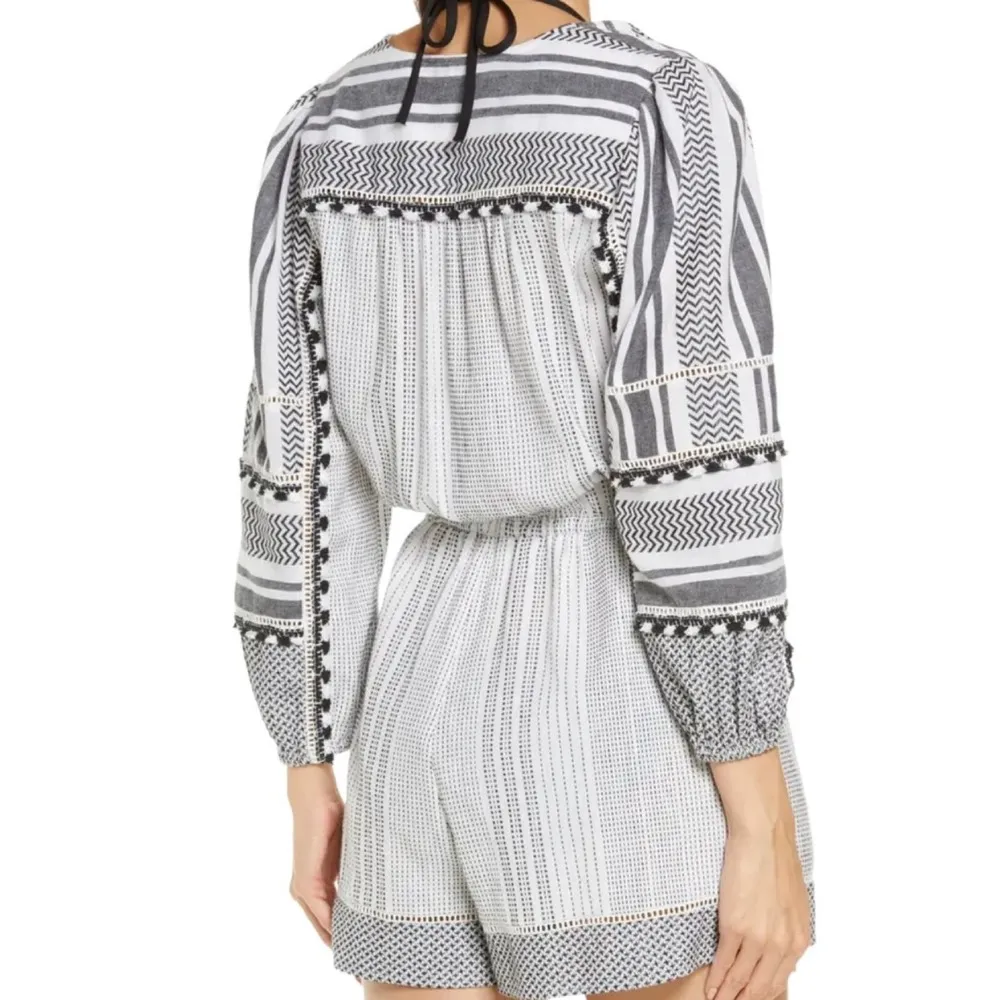 Veronica Beard NWT Boho Long Sleeve Cover-Up Bayleise Romper Black White Sz XS - Image 4
