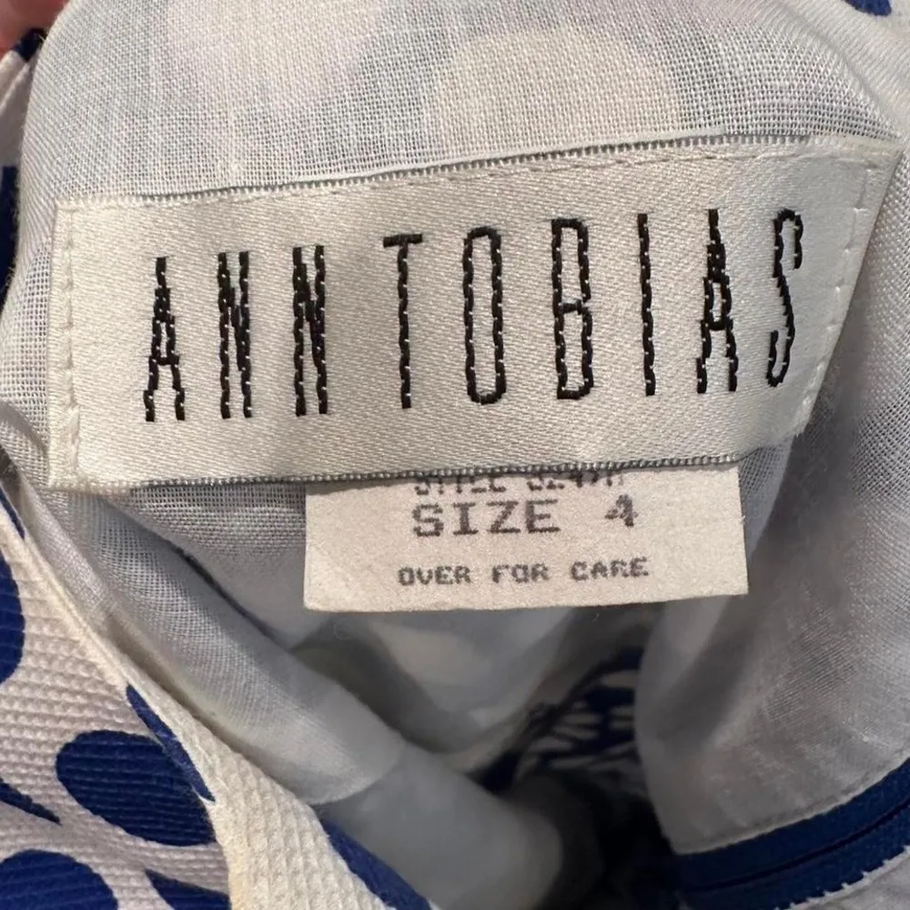 Ann Tobias Blue & White Polka Top‎ Vintage Halter Dress Sz 4 Pin Up Preppy - Image 3