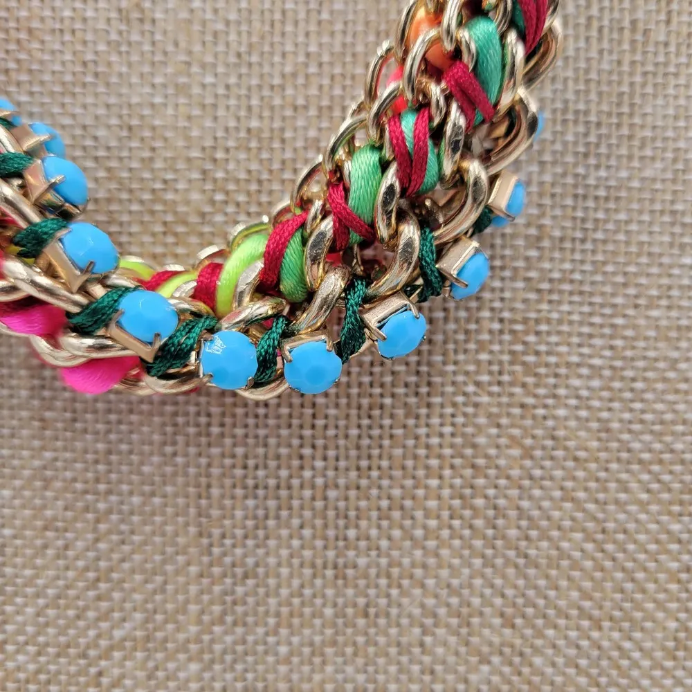 dELiA*s Womens Rainbow Braided Beaded Gold Chain Link Fashion Statement Necklace - Image 7