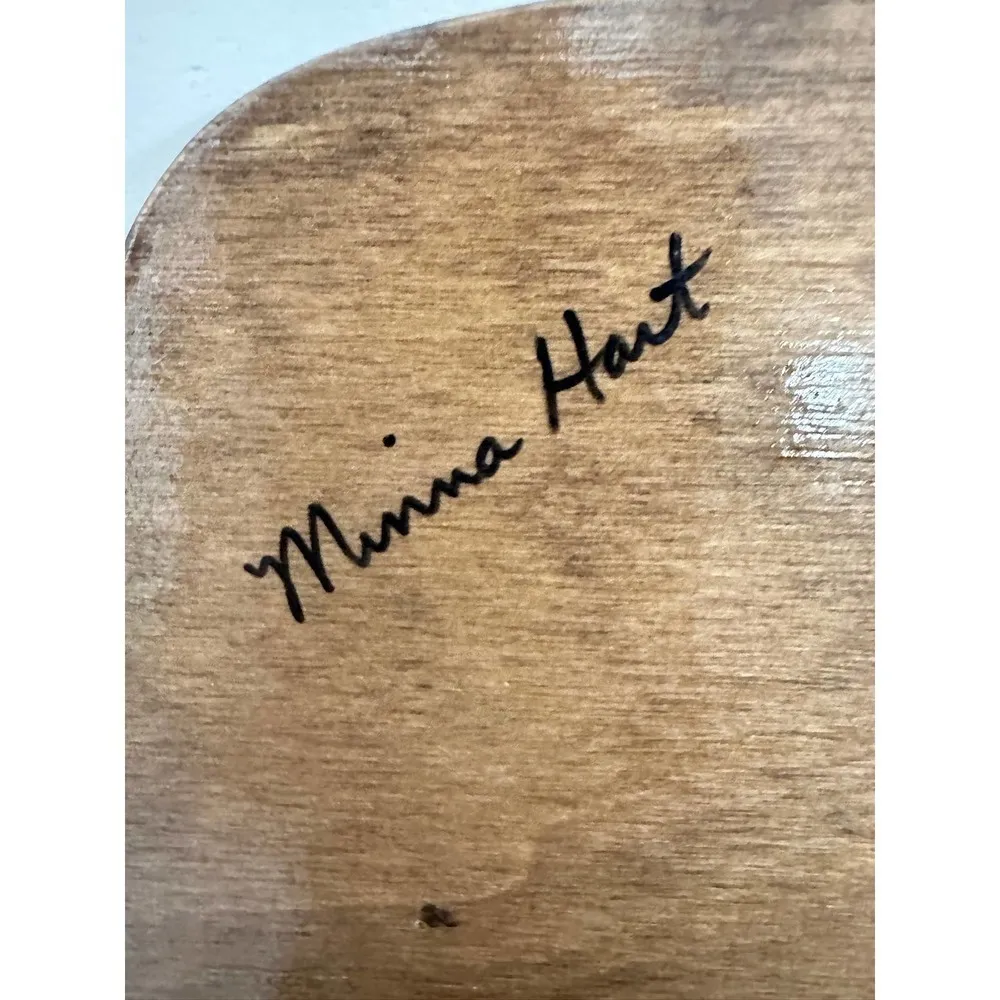 VTG Caro Nan Signed Wooden Basket Box Purse Minna Hart Store Illinois 1960s Brown - Image 8