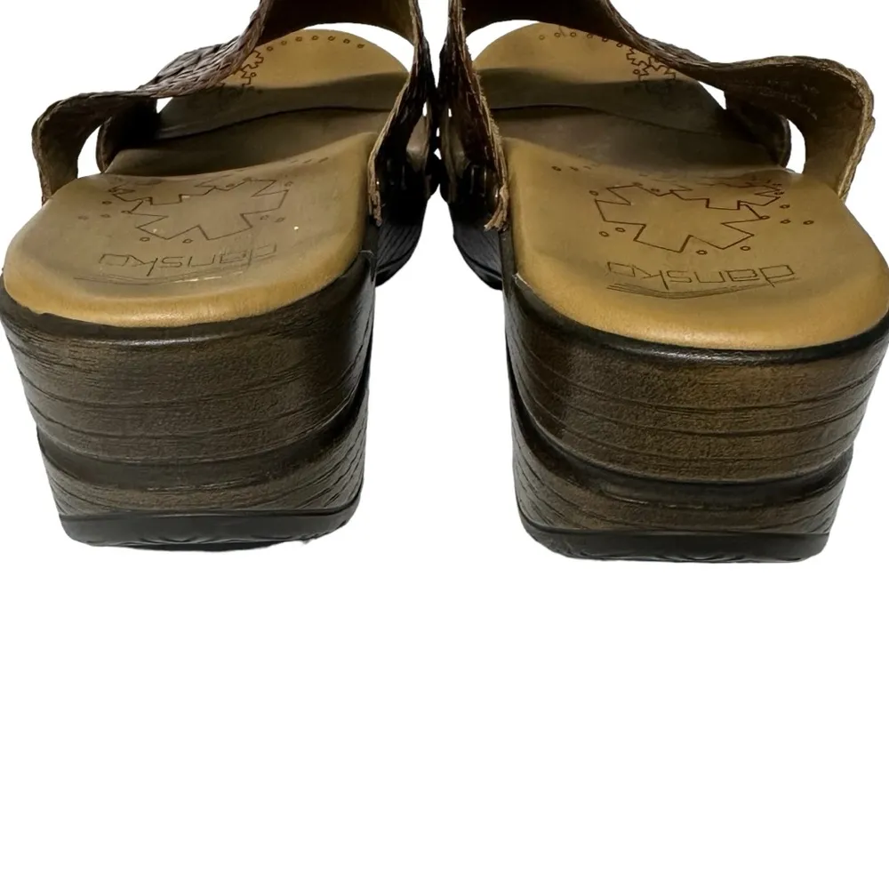 Dansko Mila Brown Leather Basketweave Woven Slip On Slides Sandal EU 37 US 7 - Image 4