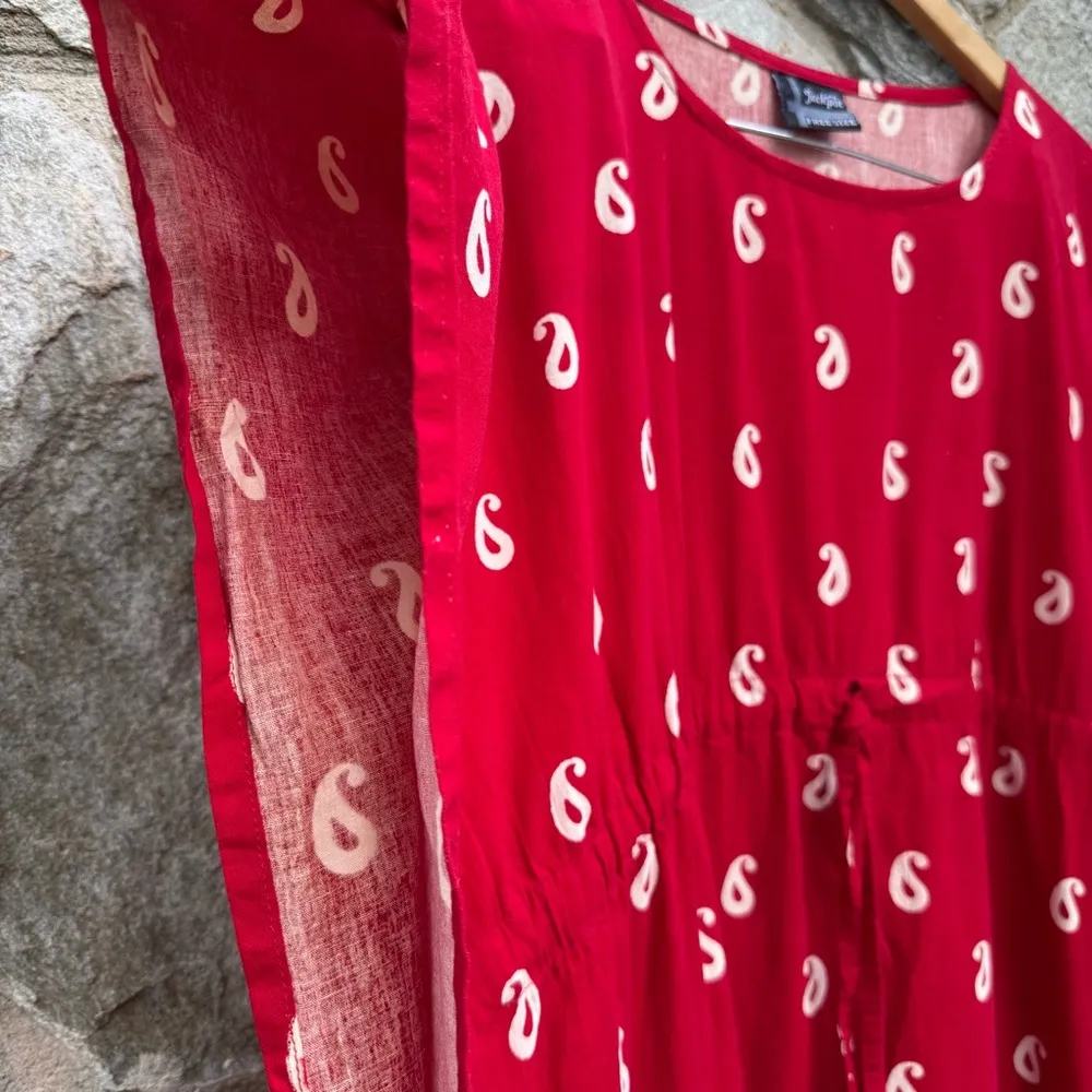 Vintage 90s Cotton Red Paisely & Floral Kaftan Dress - Image 3