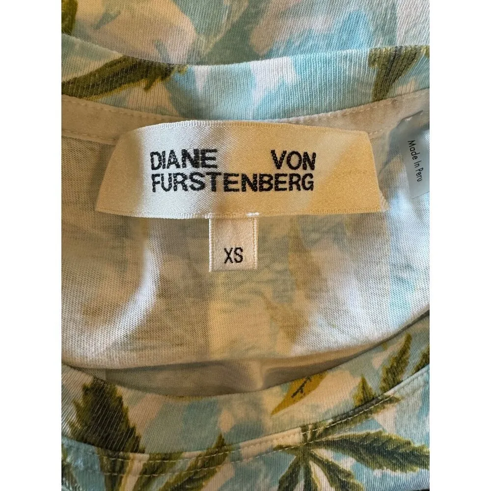 Diane Von Furtstenberg Shirt Women XS‎ Blue Cannabis Crew Neck Short Sleeve Tee - Image 6