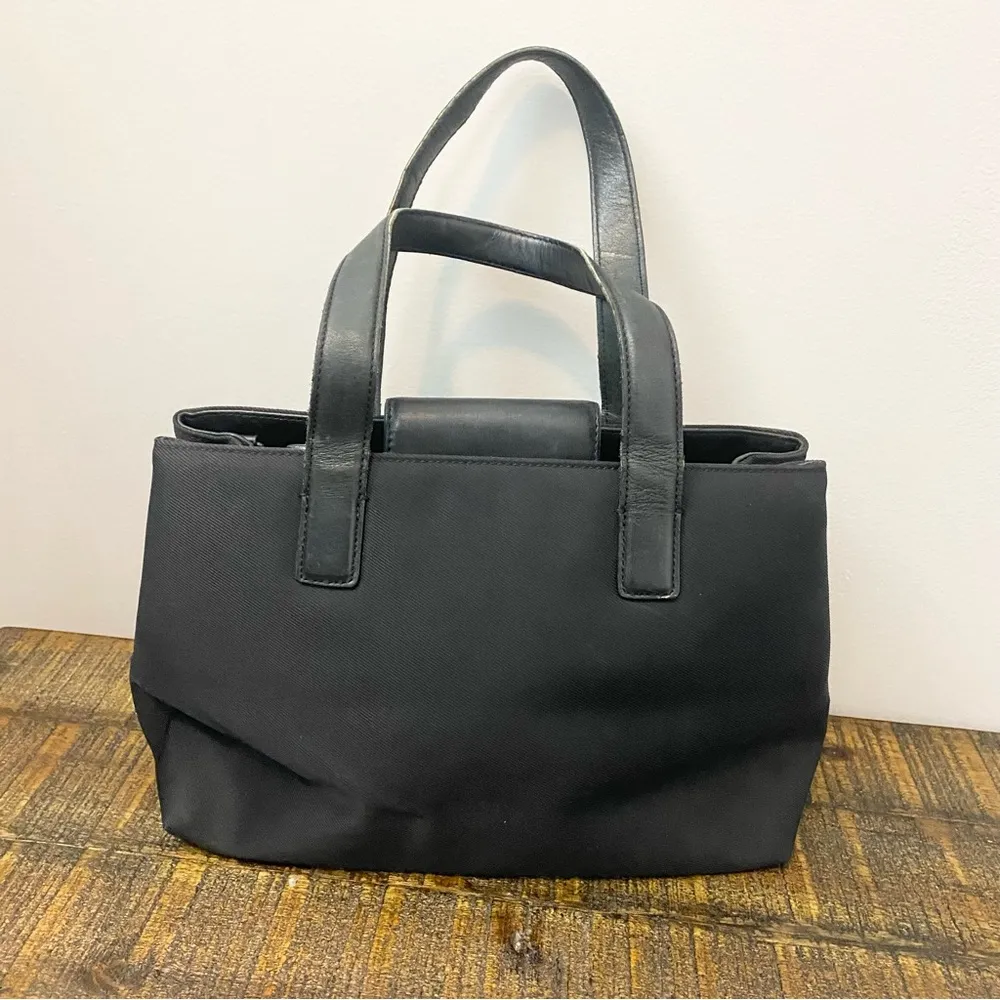Vintage Coach Twill Tote Black twill fabric with black leather accent - Image 2