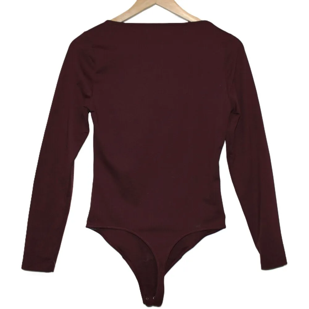 Soft AF Burgundy Red Square Neck Long Sleeve Bodysuit Size M - Image 2