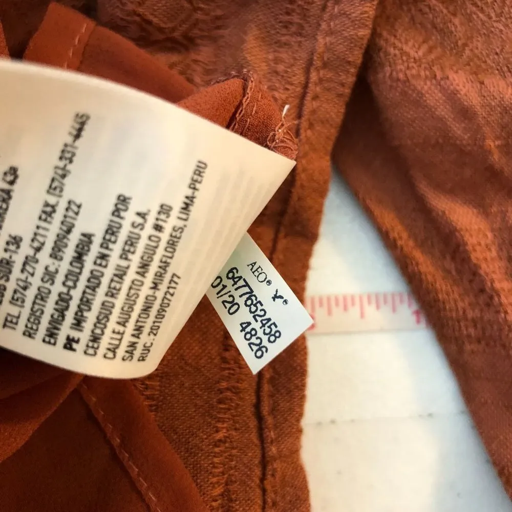 American Eagle Womens Mini Dress Puff Sleeve Low Back Cottagecore Orange M - Image 5