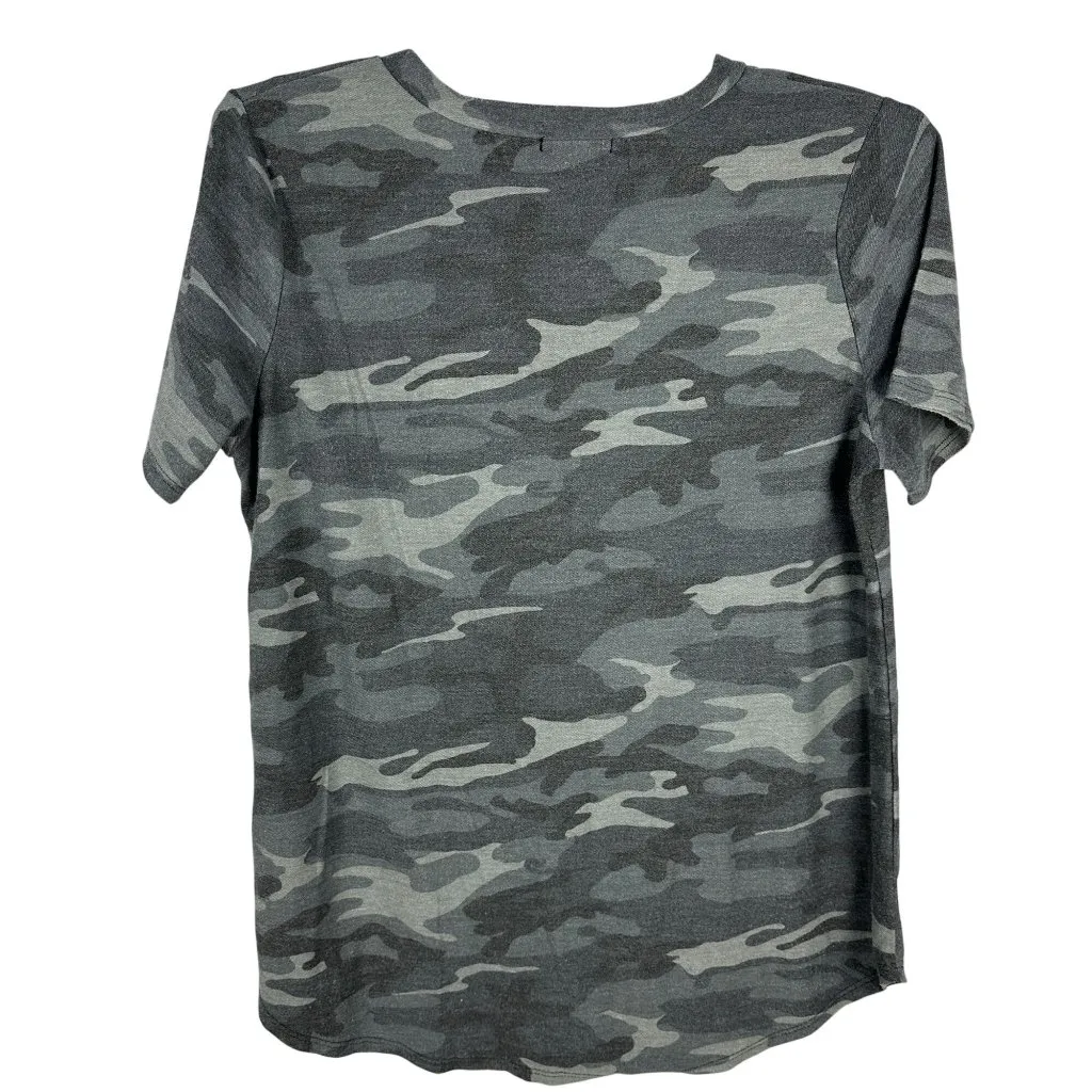 Heimish USA Womens Camo Sequin Pocket Short Sleeve XL Polyester/Spandex Gray Top Black - Image 3