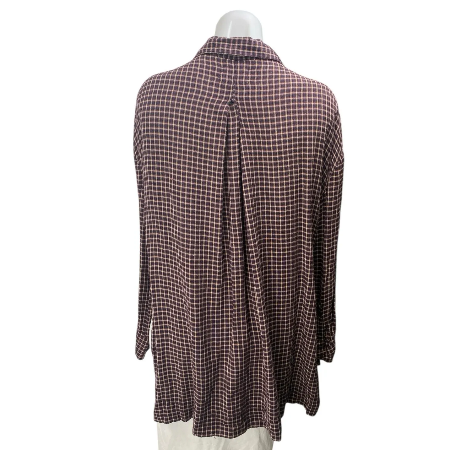 Urban Outfitters BDG Brown Checkered Plaid Long Sleeve Button Down Shirt Top S - Image 2