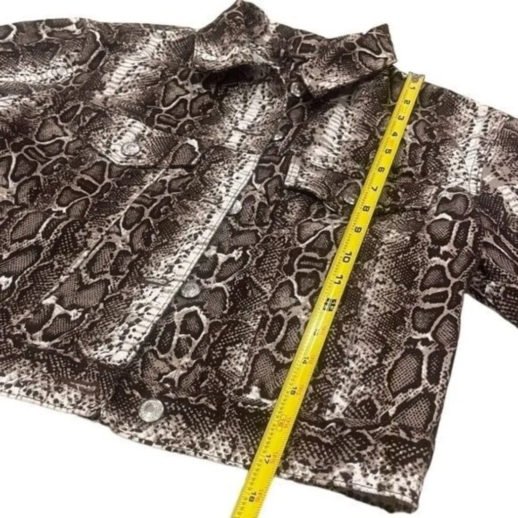 Topshop Moto Snake Print Cropped Denim Jacket Motorcycle Riding Chick Size 6 - Image 11