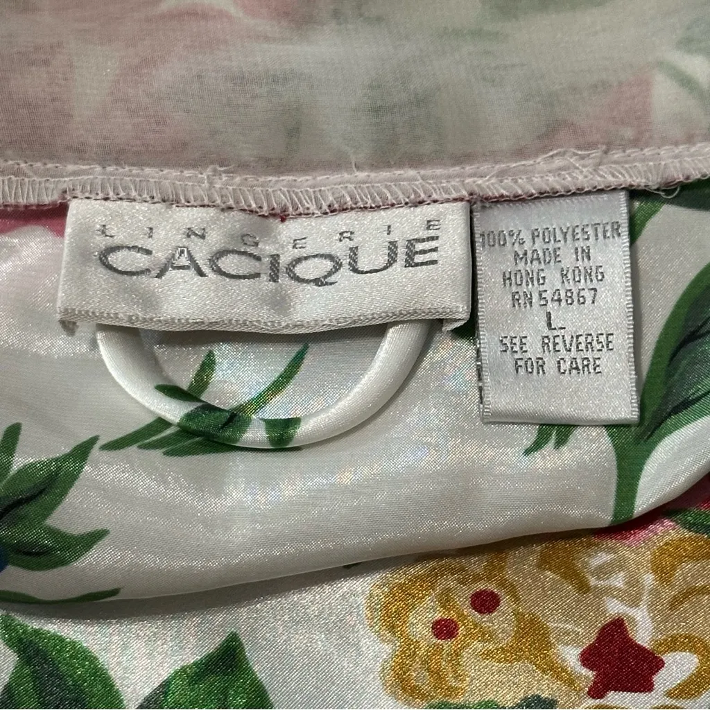 Cacique Lingerie Women’s Size L White Red Rose Floral Print Sateen Short Robe - Image 6