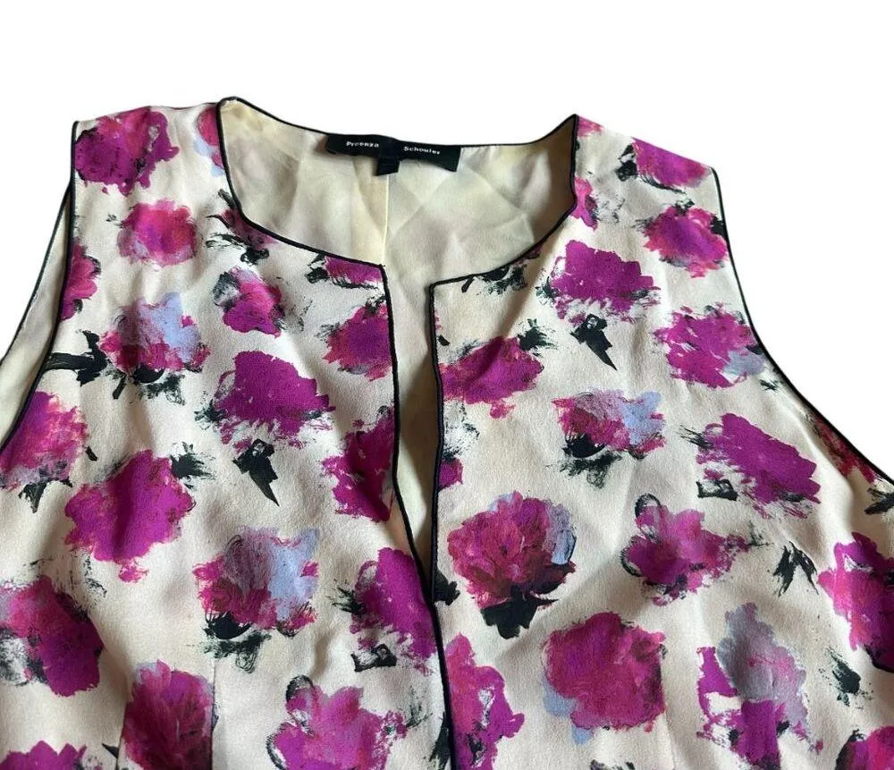 Proenza Schouler 100% Silk Sleeveless Blouse Floral Print Top Shirt Size 10 - Image 2