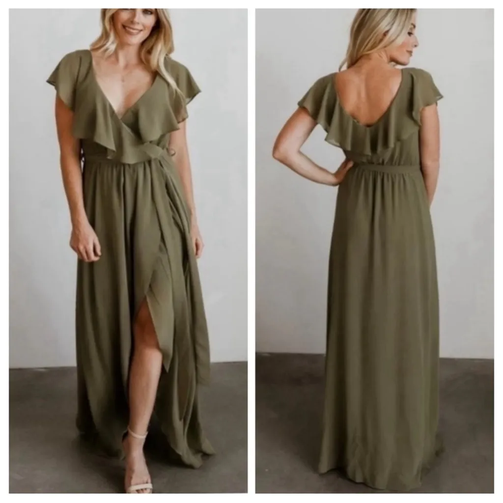 Baltic Born Womens Katya Ruffle Maxi Dress | Dusty Olive In Green XS - Image 2