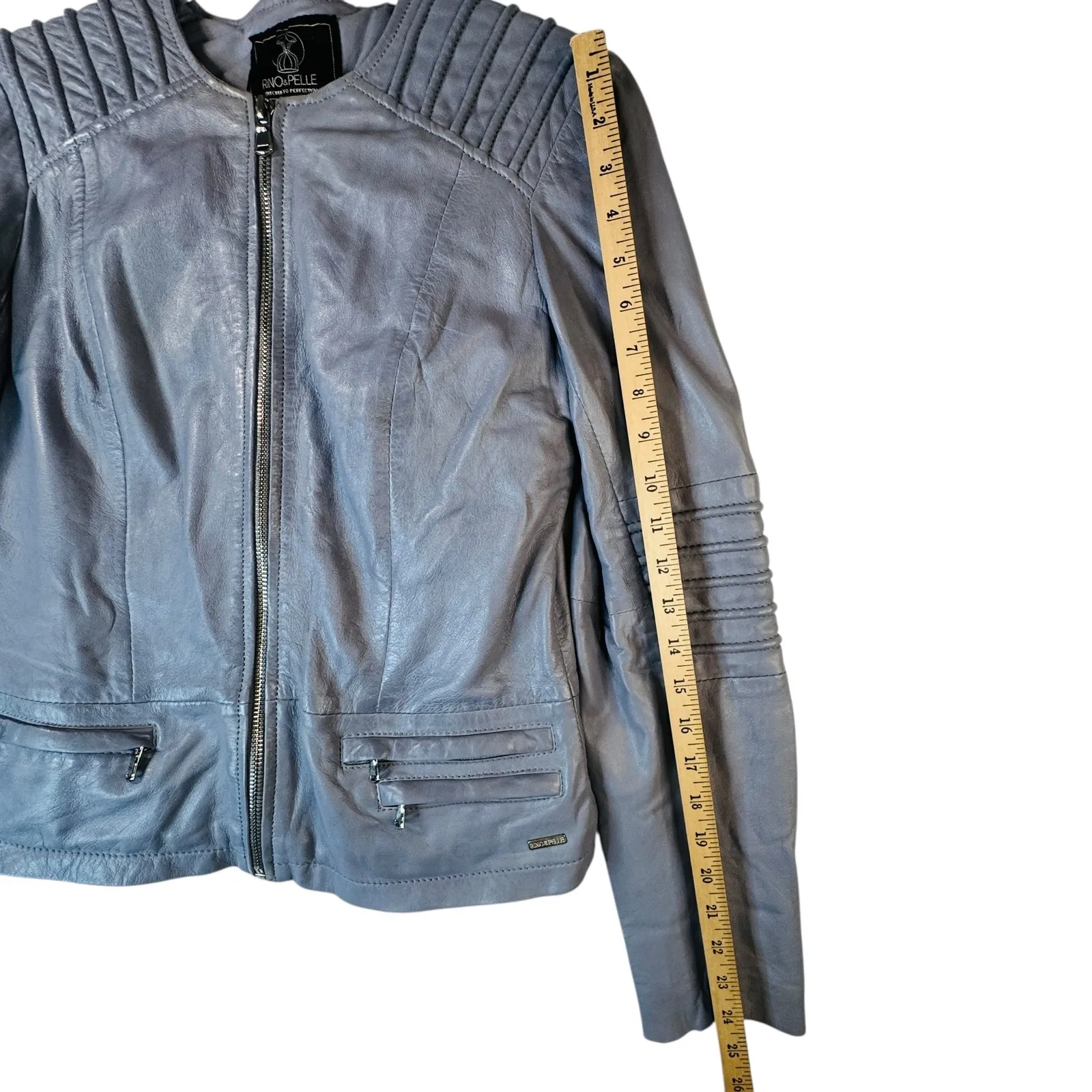 Rino & Pelle Abigail Leather Jacket Women's 40 Lavender Moto Zip‎ Lambskin READ Purple Size M - Image 11