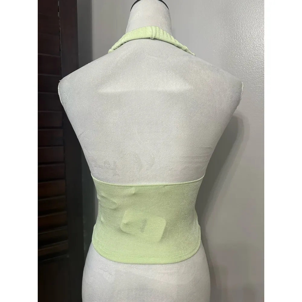 Elodie  Womens Tank Top Green Sleeveless Halter Tie O Ring Ruched Crop S New - Image 5