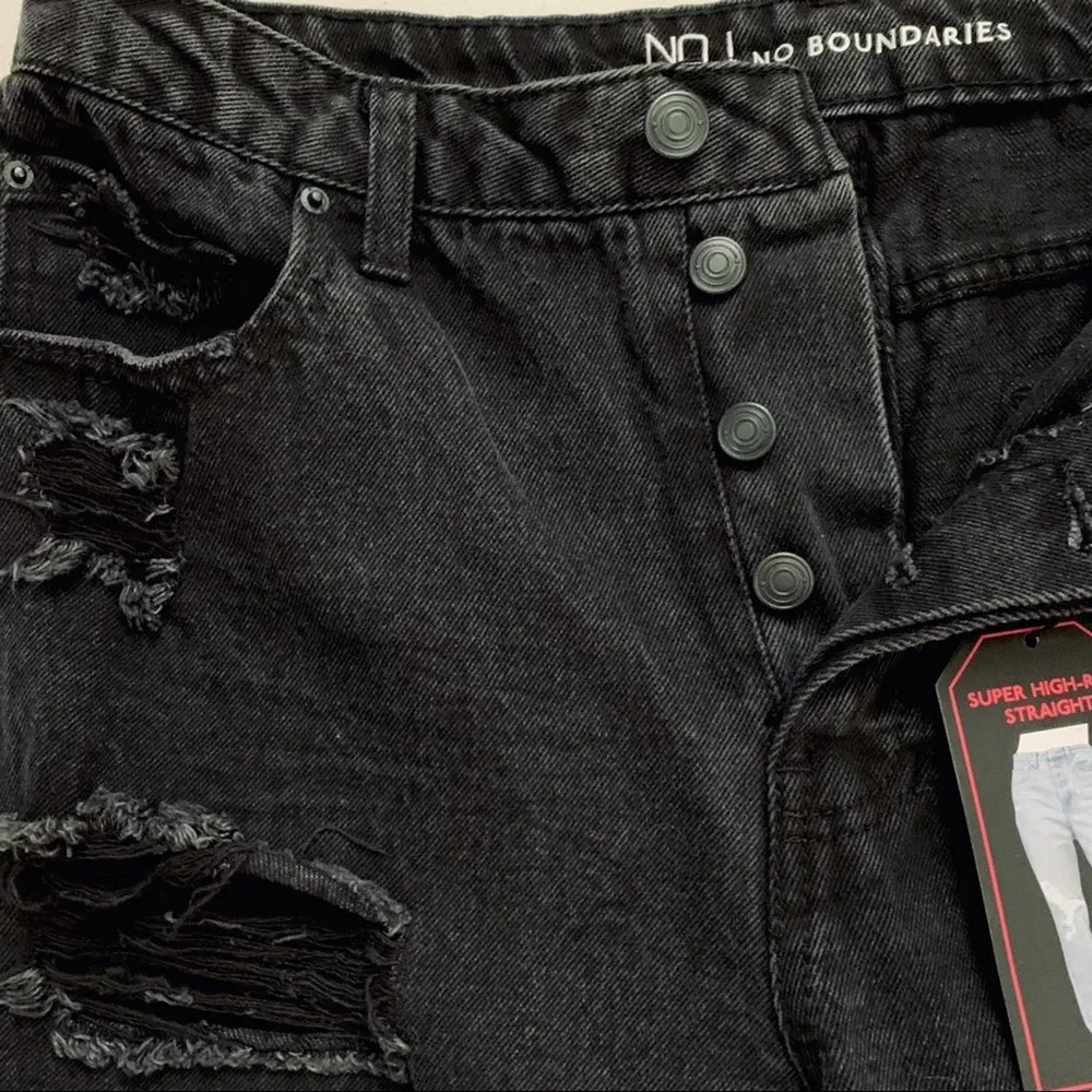 Black Mom Jeans Super High Rise Straight Distressed Button Fly Jeans Size 13 NEW - Image 9