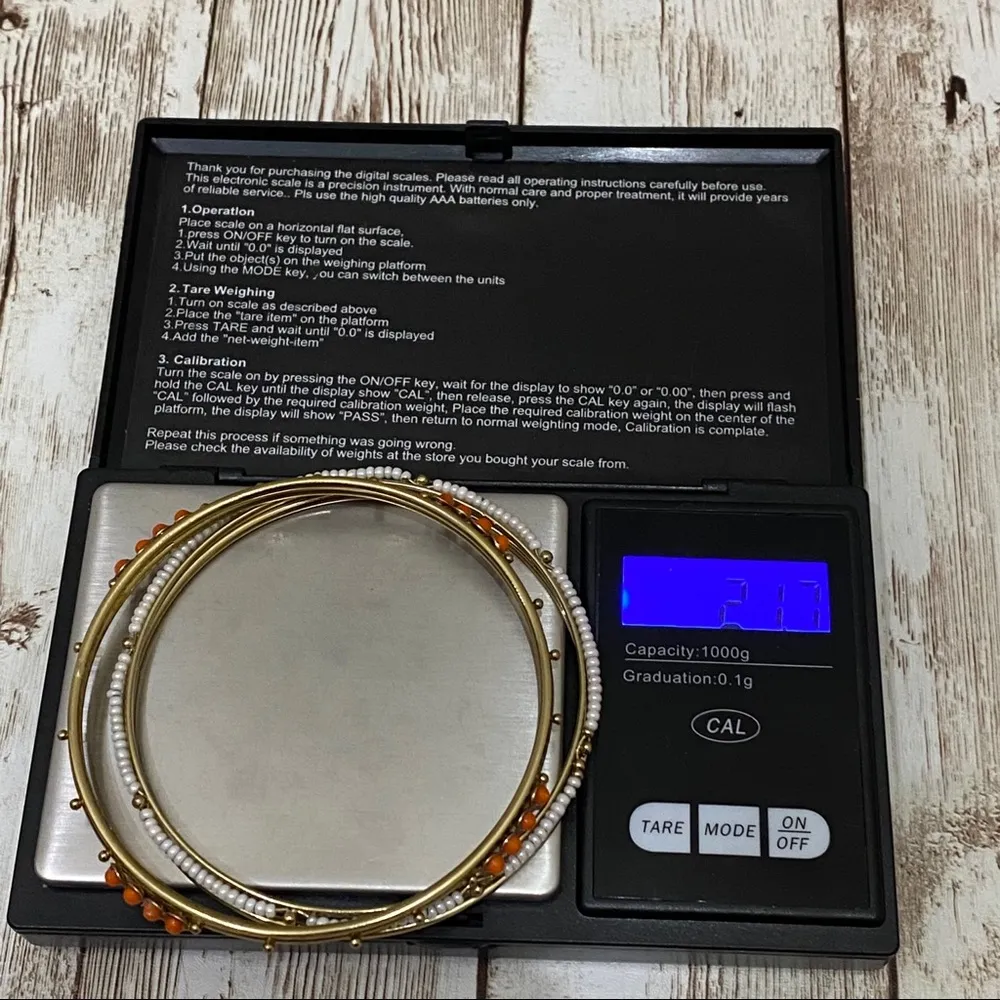 Gold tone Pearl Seed bead Bangle Bracelet Set - Image 8