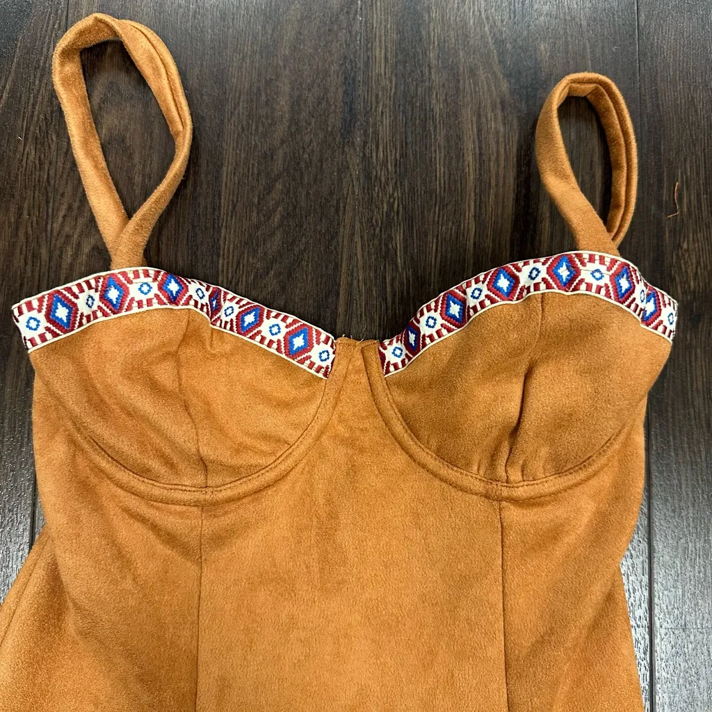 Western Boho Faux Suede Bustier Mini Dress - Image 2