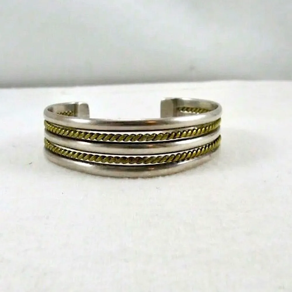 TAXCO Sterling Silver Brass Rope Inset Bicolor Cuff Bangle - Image 7