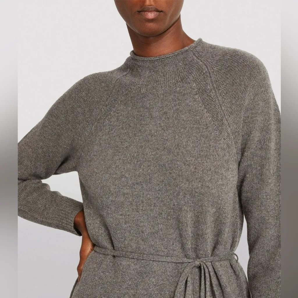 Theory Raglan Sleeve Wool-Cashmere Knit Midi Dress in Grey Melange, Size L, NEW - Image 4