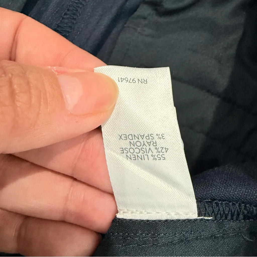 NWOT J. Jill Linen Stretch Slit Hem Pant In Navy 265151 With Pockets Size Medium Blue - Image 5