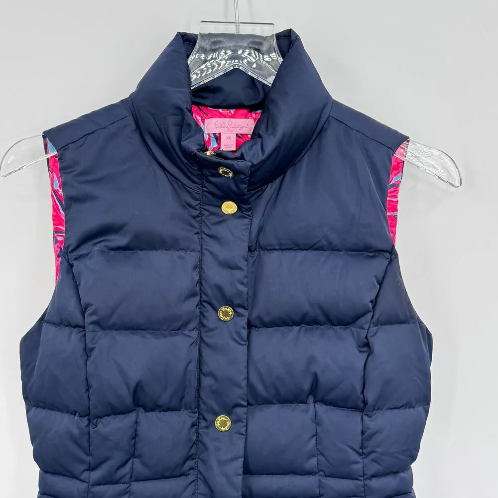 Lilly Pulitzer Isabelle puffer vest down filled XS zip front quilted navy blue - Image 4