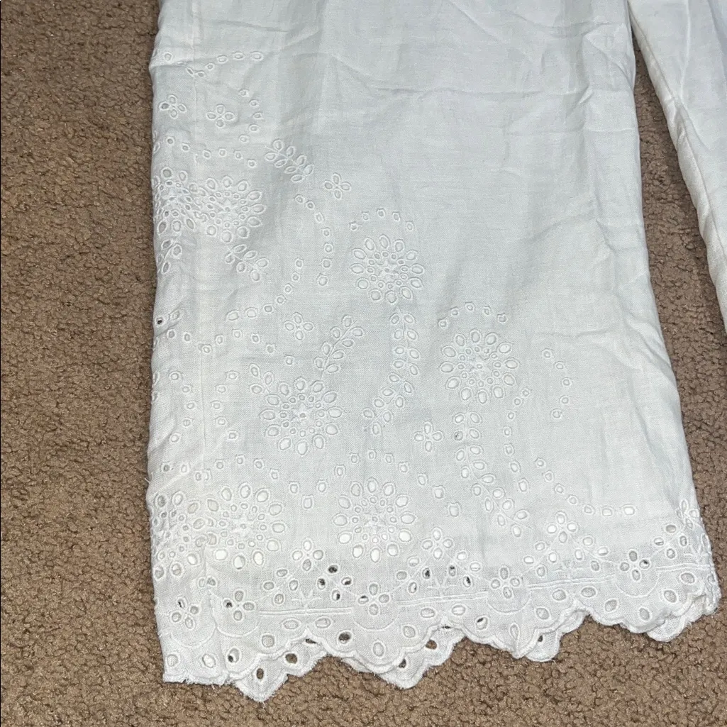 Abercrombie & Fitch Ultra High Wide-Leg Eyelet Linen-Blend Pants White XXL Short - Image 5