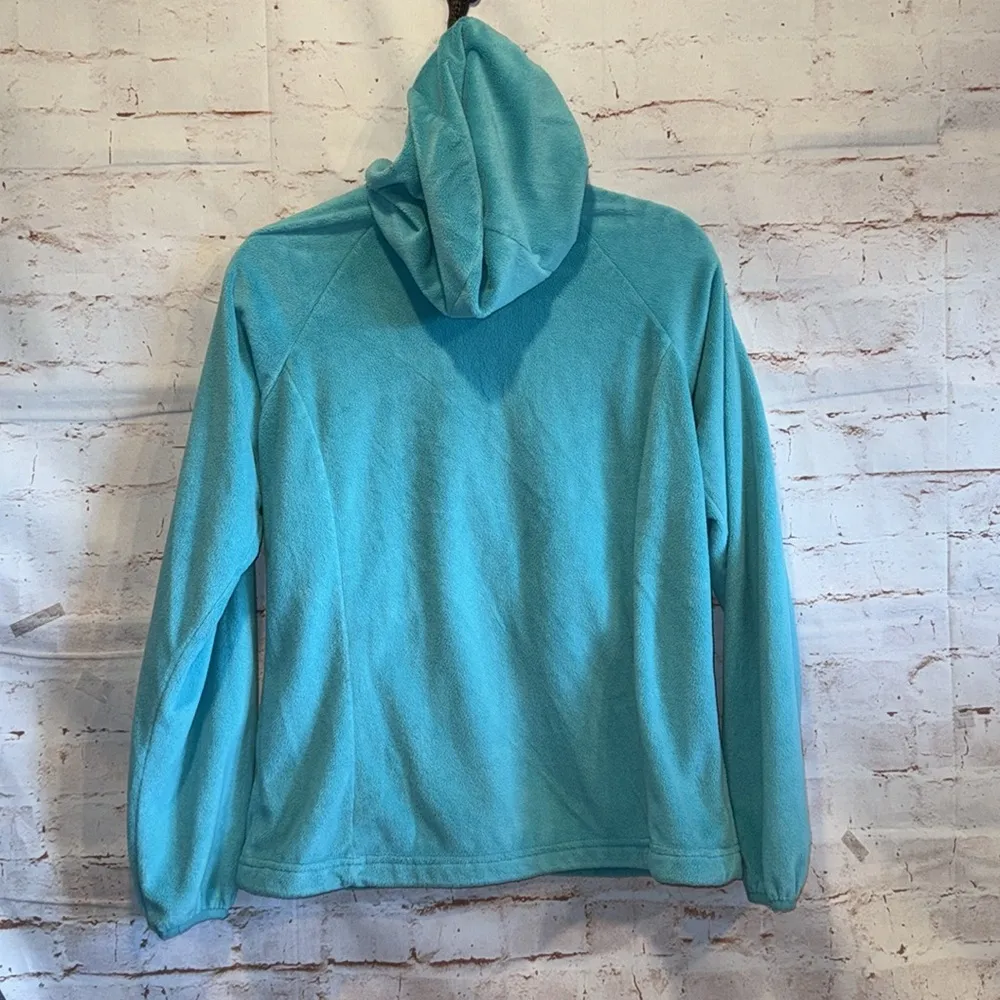 Columbia Sweater Womens Medium Teal Blue Hooded Fleece Teddy Bear Fuzzy Plush - Image 4