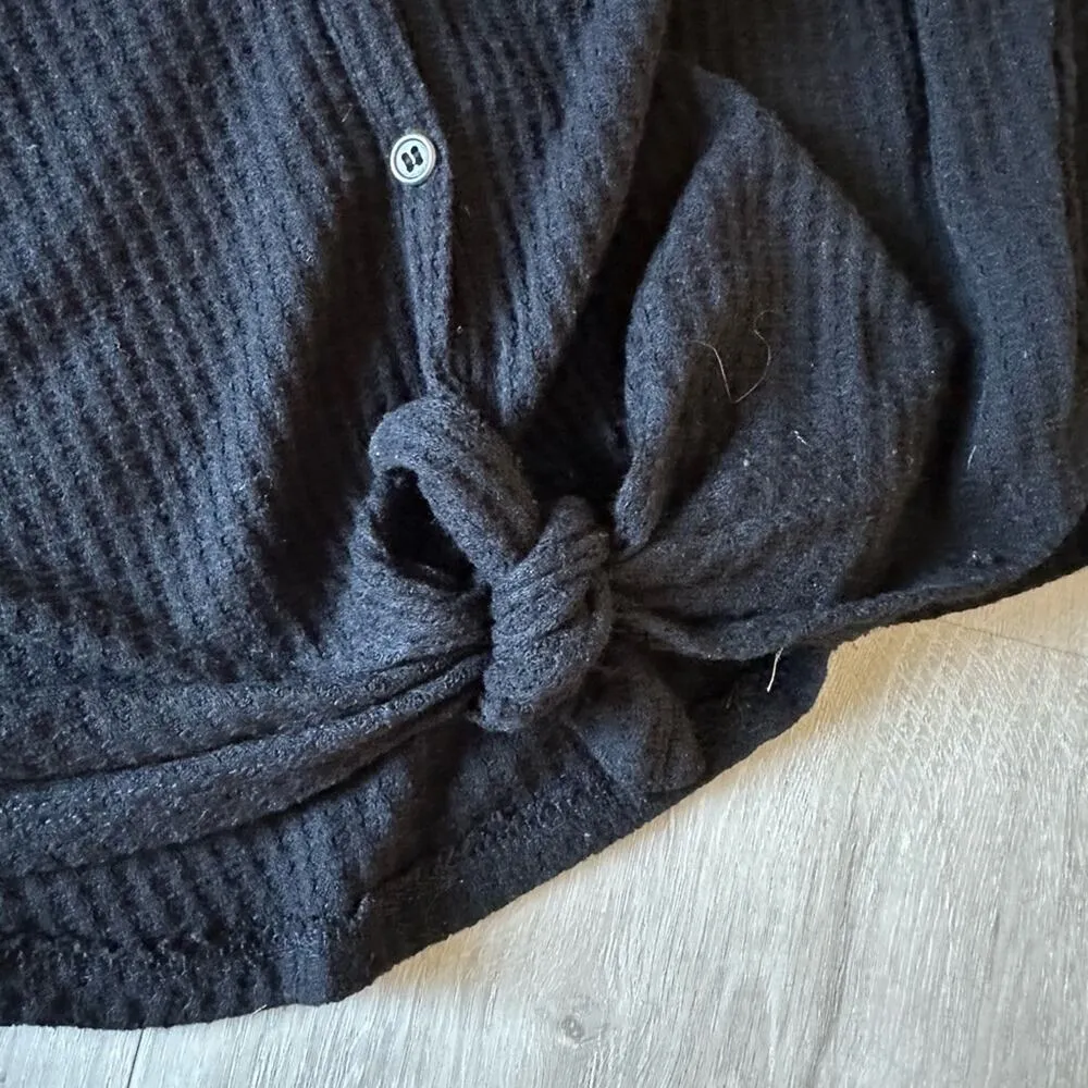 Style & Co Womens Waffle Knit Tie Front Top Size Medium Black Button Down - Image 4