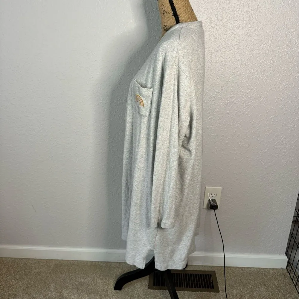 Madewell Grey Size M Rainbow Embroidered Cotton Robe NO BELT Pockets Boho Retro - Image 11