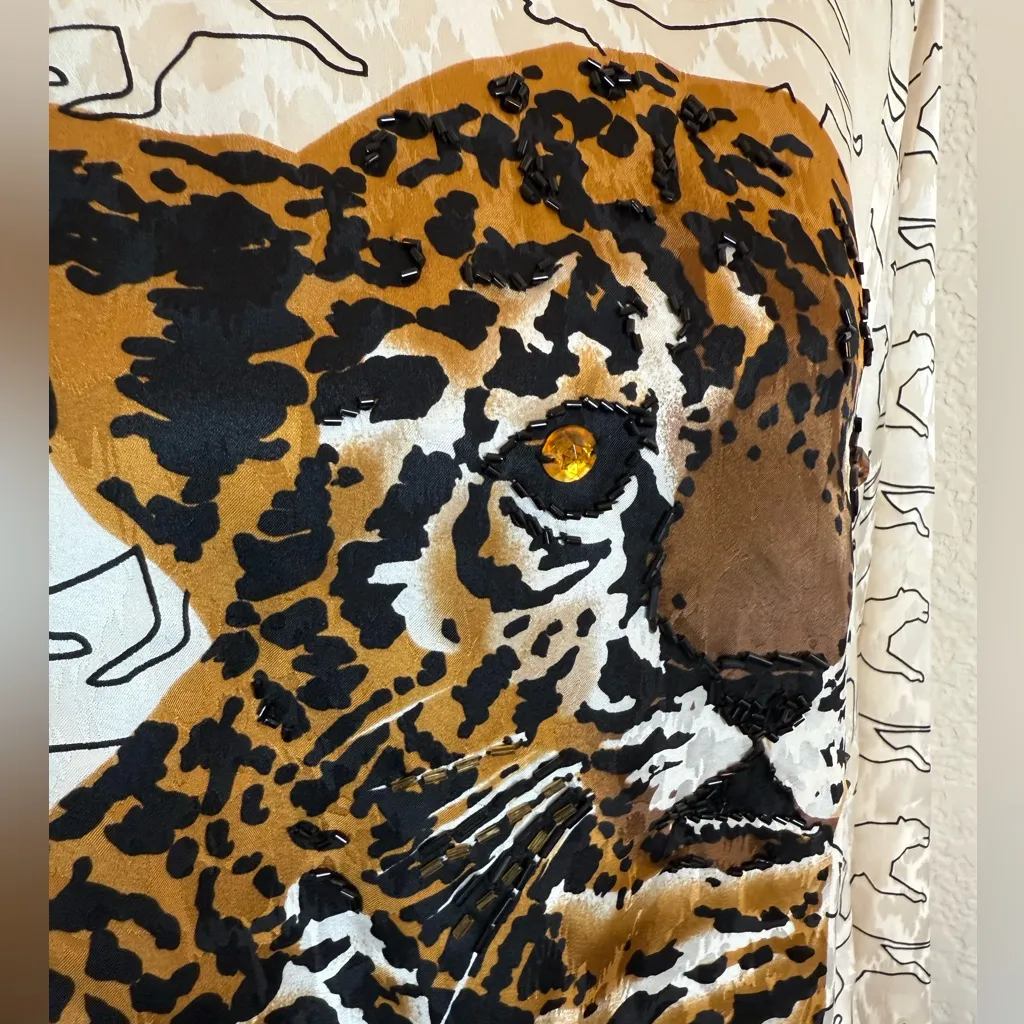 1980s Julie Francis Dolman Silk Blouse with Hip Sash and Leopard Print size 10‎ Black - Image 2