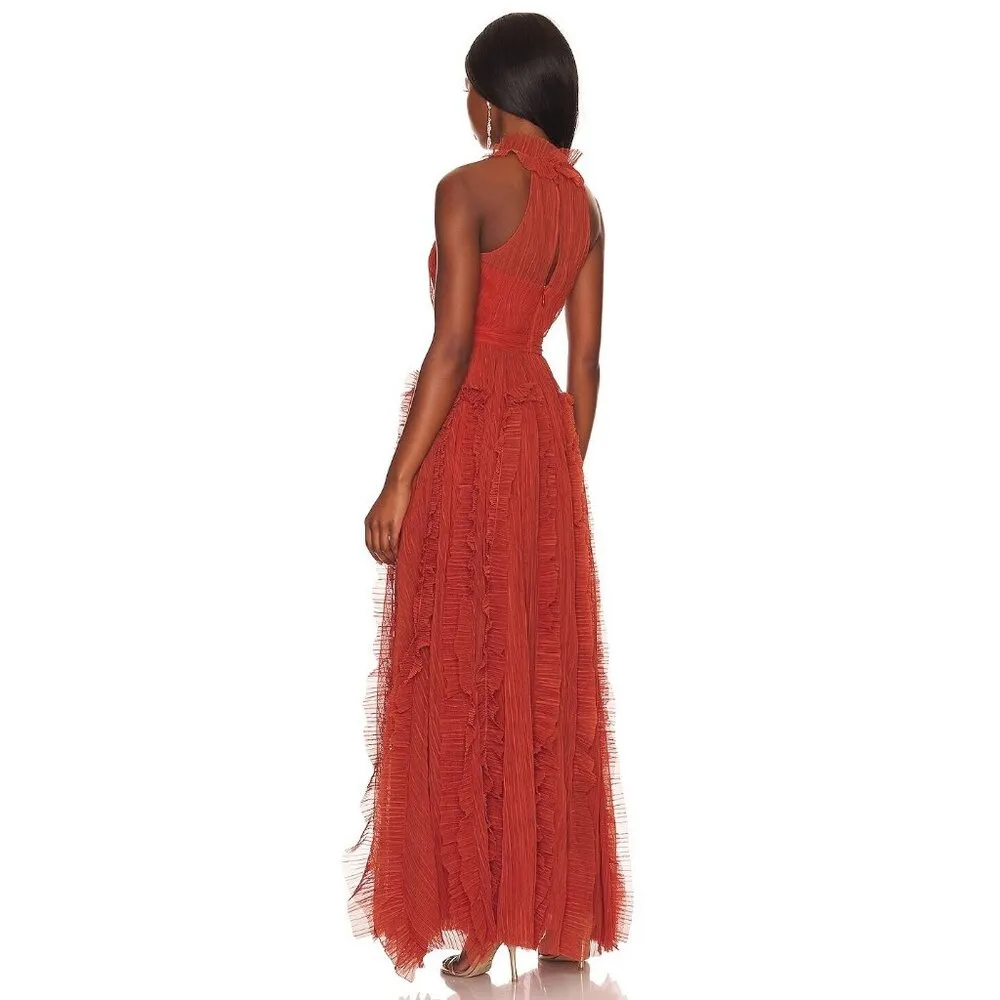 NWT BCBG MaxAzria Marvyn in Cinnamon Stick Tulle Halter Evening Gown Dress 14 - Image 3